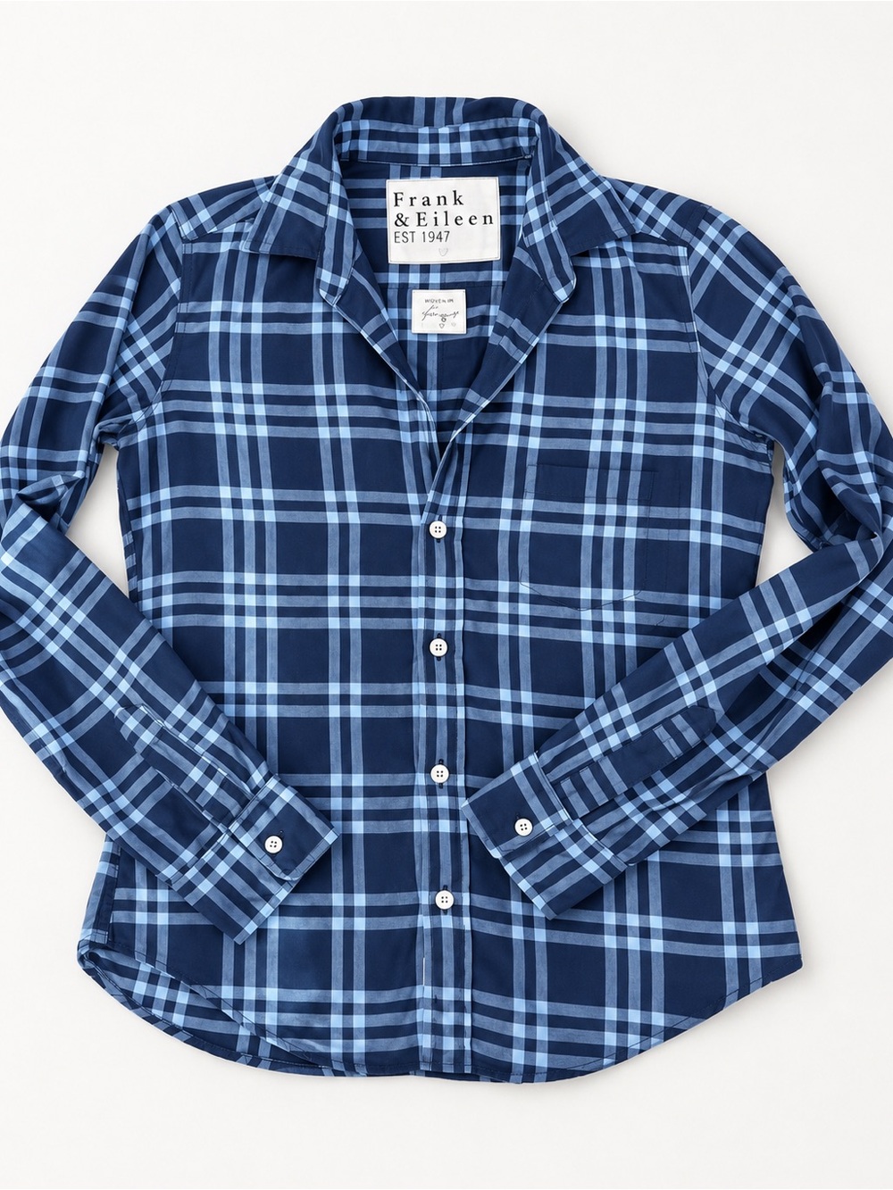 Frank & Eileen Barry Blue Plaid Italian Cotton Button Down Shirt